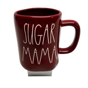 Rae Dunn Magenta SUGAR MAMA Coffee Mug Stoneware Red With White Letters 16oz